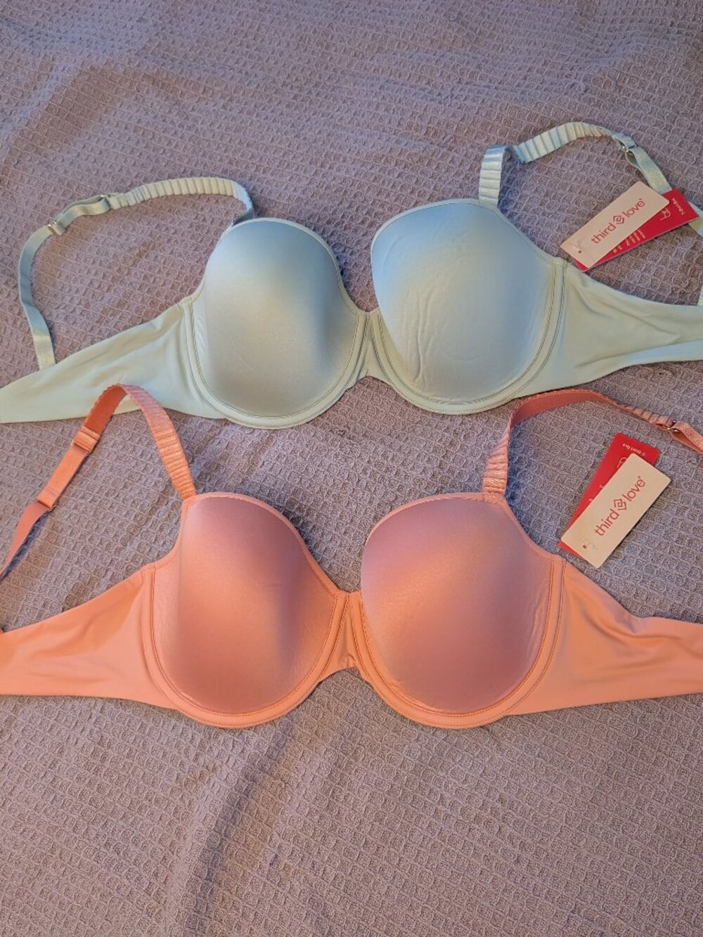 ThirdLove 34D½ Bra Lot of 2 – Frost Uplift Plunge + Apricot T-Shirt – NWT